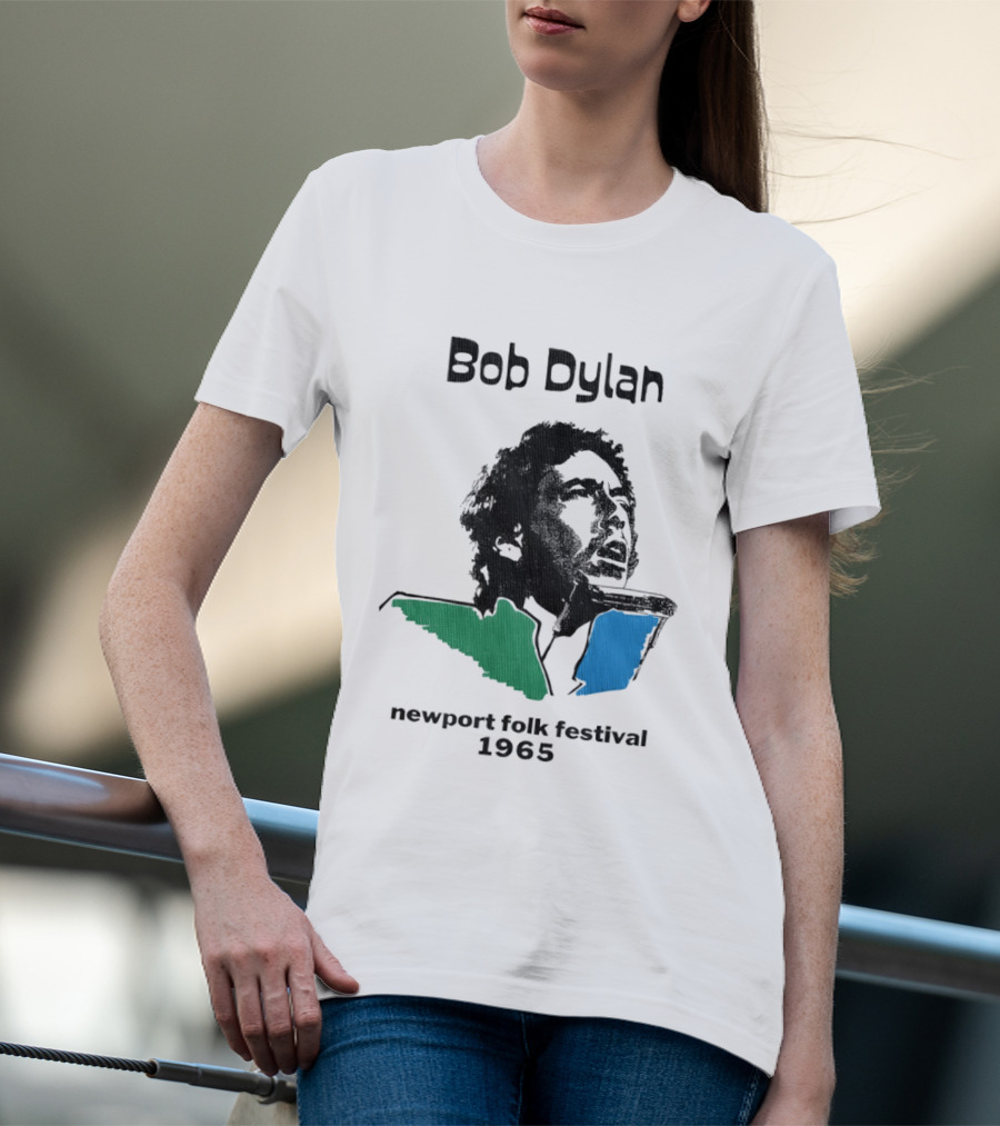 Bob Dylan Newport Folk Festival 1965 Iconic Black Green Blue T-Shirt