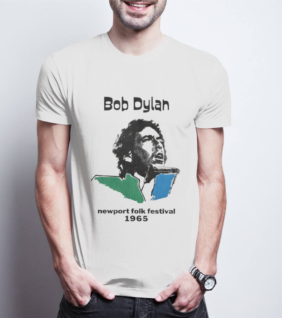 Bob Dylan Newport Folk Festival 1965 Iconic Black Green Blue T-Shirt