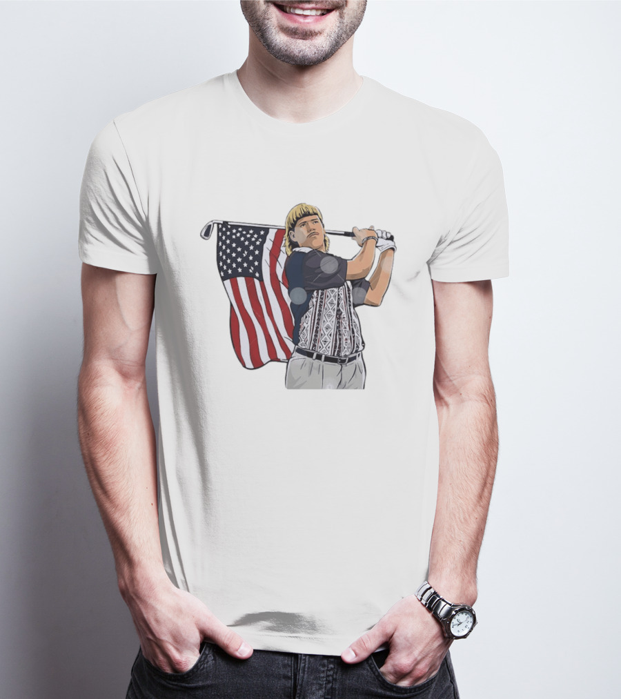 John Daly Holding Golf Stick American Flag 4th Of July Golfer T-Shirt