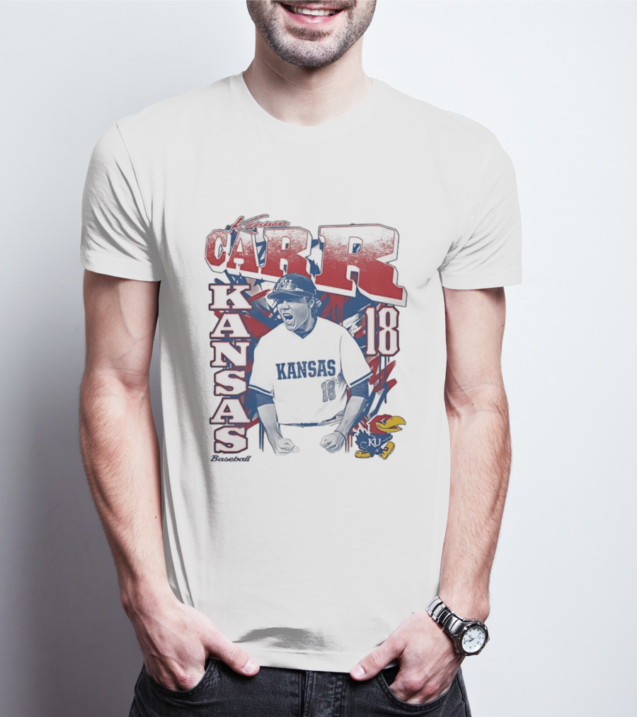 Kansas Jayhawks Kanon Carr 18 Baseball KU Team Fan Gear T-Shirt