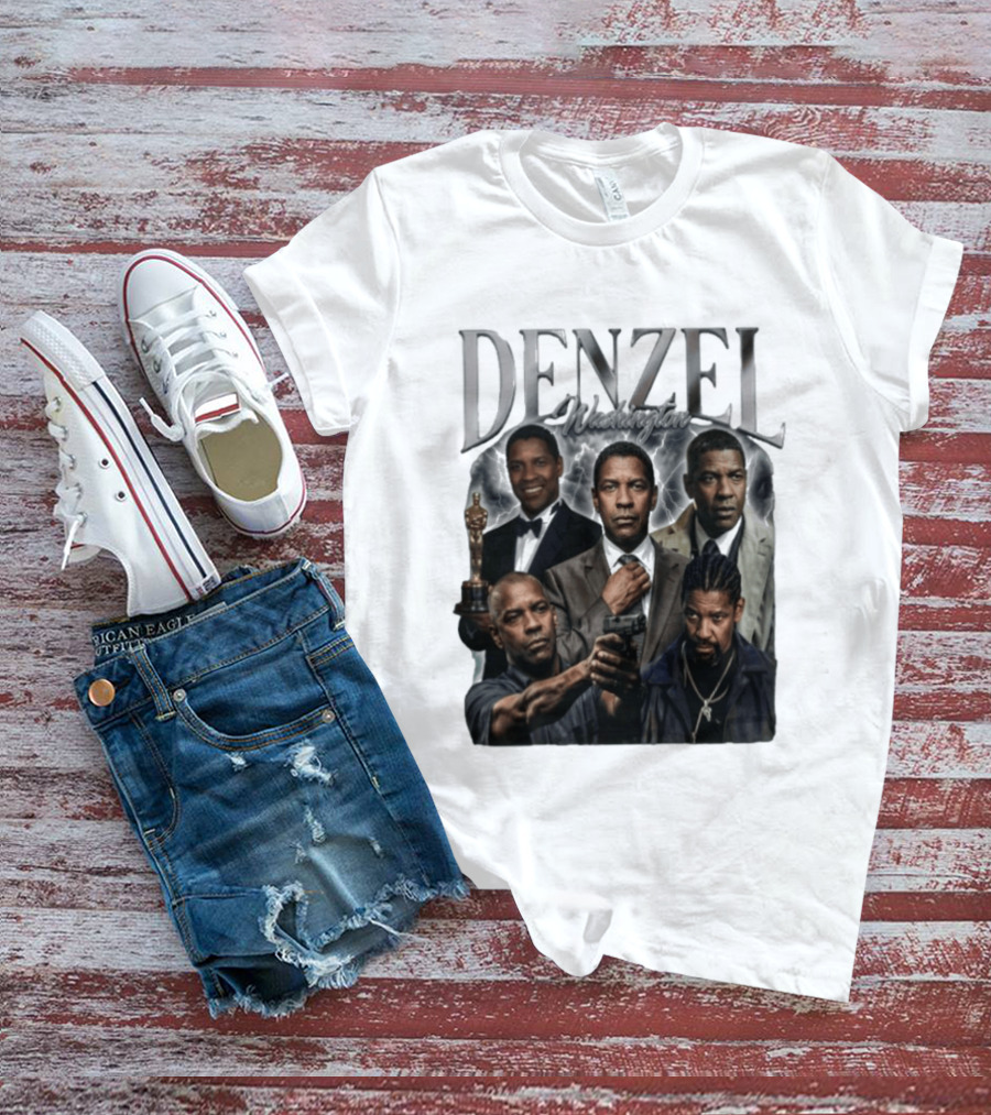 Denzel Washington Iconic Movie Roles And Oscar Moment Collage T-Shirt