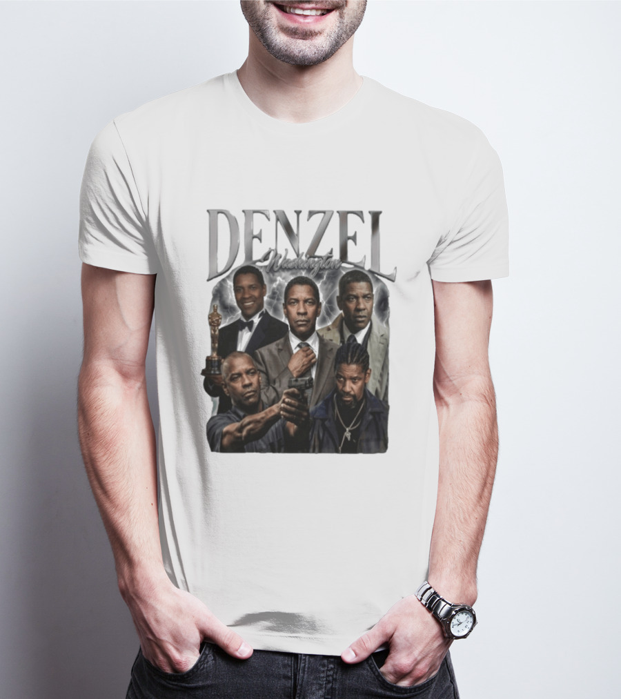 Denzel Washington Iconic Movie Roles And Oscar Moment Collage T-Shirt