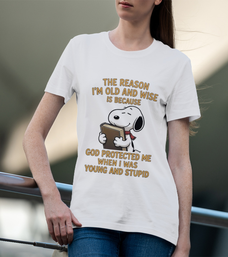 Snoopy Clutching The Bible God Protected Me When I Was Young And Stupid T-Shirt