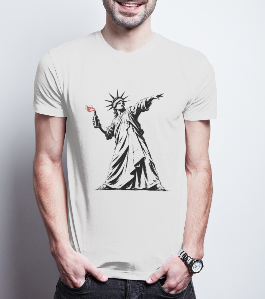Liberty Unleashed Statue Of Liberty Molotov Cocktail Flame T-Shirt