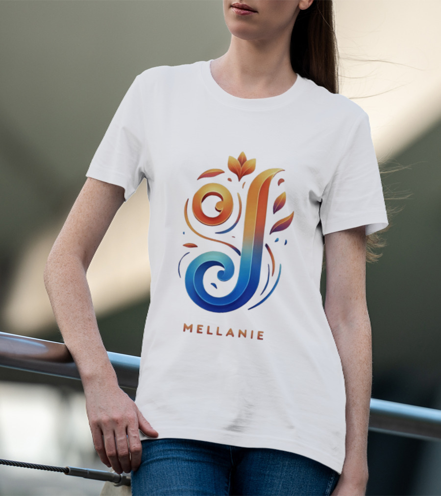 Mellanie Decorative Letter J Floral Gradient T-Shirt