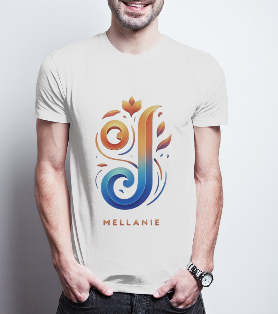 Mellanie Decorative Letter J Floral Gradient T-Shirt