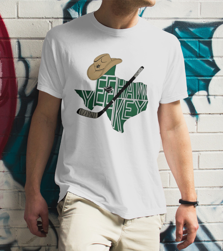 Yeehaw Key Texas Hockey Dallas Stars NHL Cowboy Hat Hockey Stick Map T-Shirt