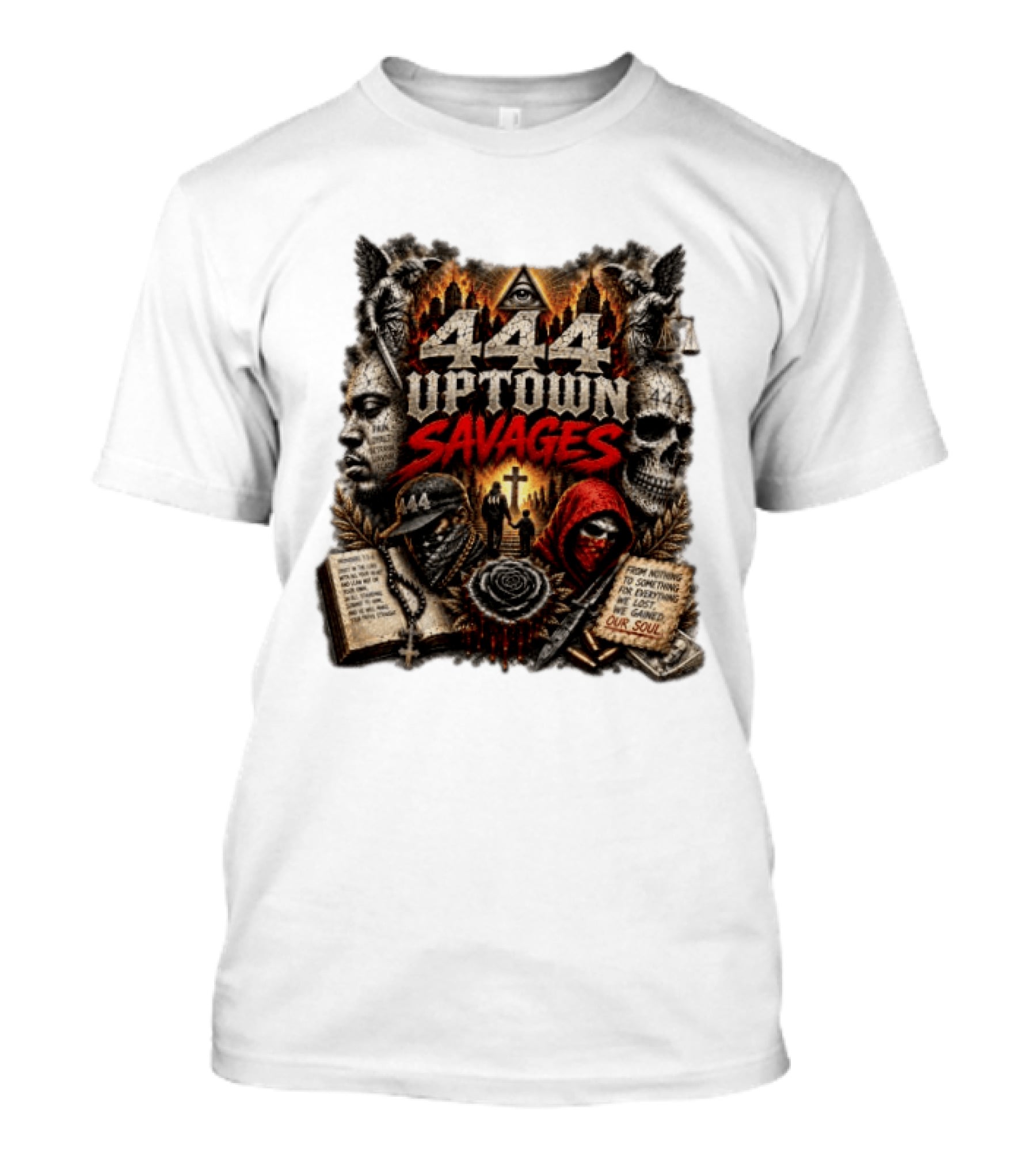 444 Uptown Savages Urban Gothic Art With Skulls And Roses T-Shirt