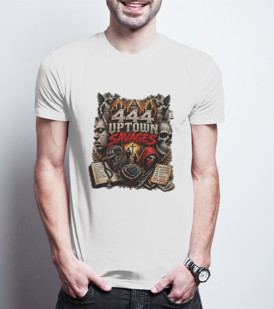 444 Uptown Savages Urban Gothic Art With Skulls And Roses T-Shirt
