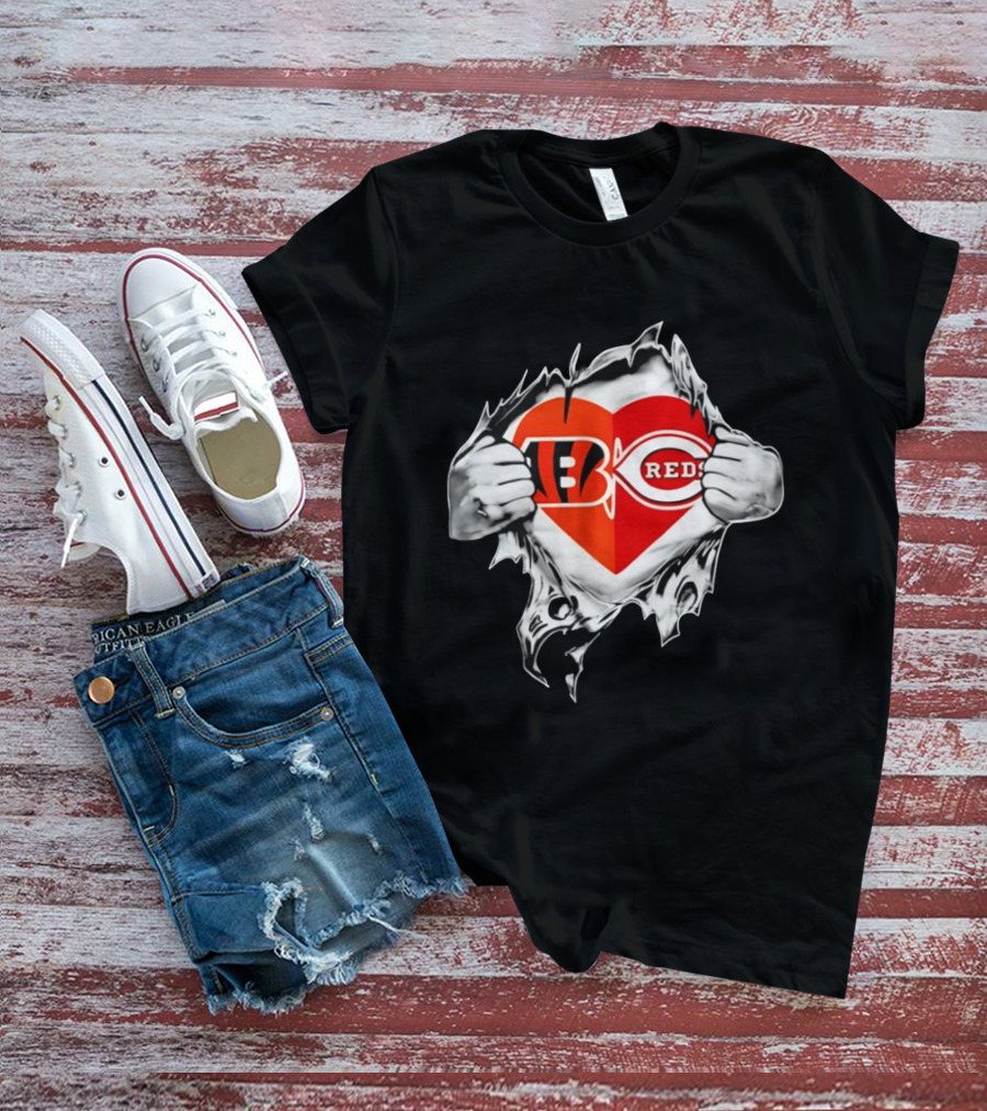 Bengals Reds Heart Ohio Sports MLB Fan Pride T-Shirt
