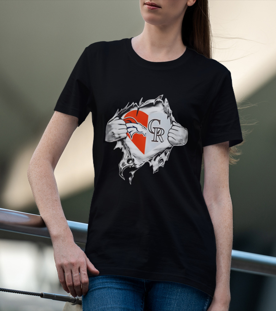 Broncos Rockies Heart Split Collaboration T-Shirt