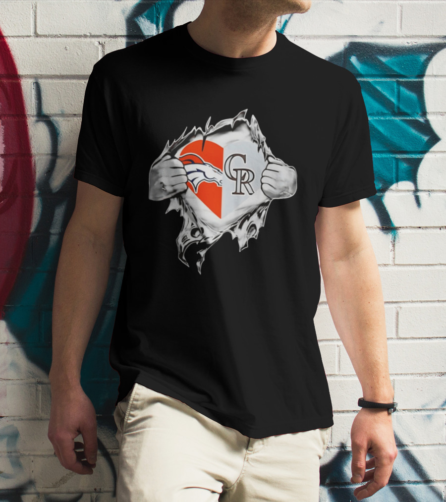Broncos Rockies Heart Split Collaboration T-Shirt