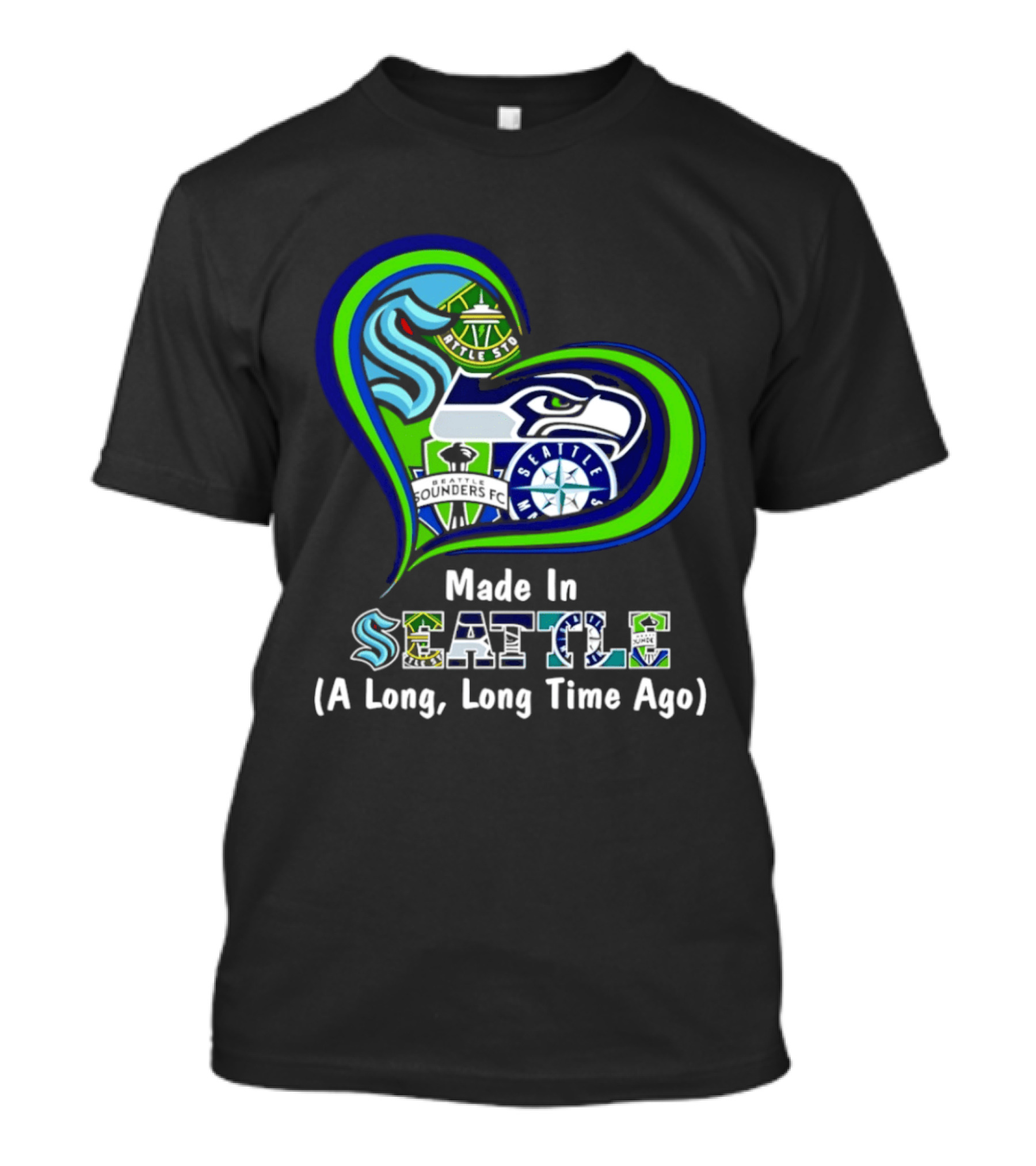 Made In Seattle Seahawks Mariners Sounders Kraken Heart A Long Long Time Ago T-Shirt