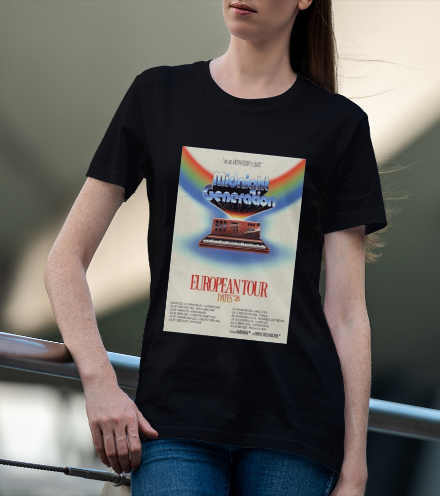 Midnight Generation European Tour Dates '26 Mothership Is Back Jamiroquai Purple Disco Machine T-Shirt