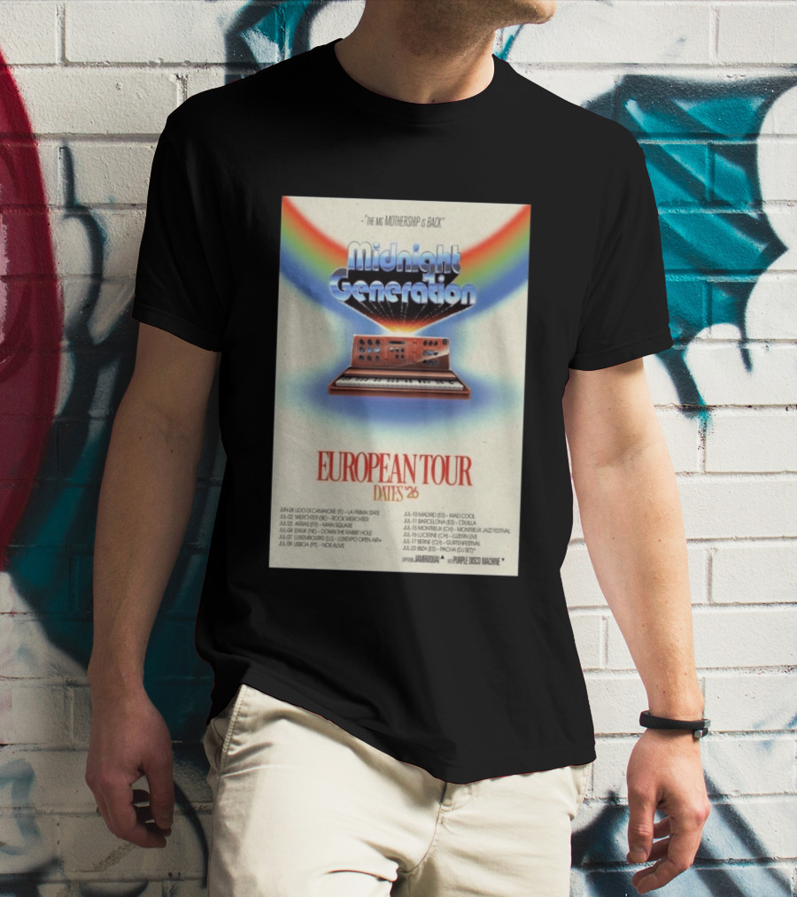 Midnight Generation European Tour Dates '26 Mothership Is Back Jamiroquai Purple Disco Machine T-Shirt