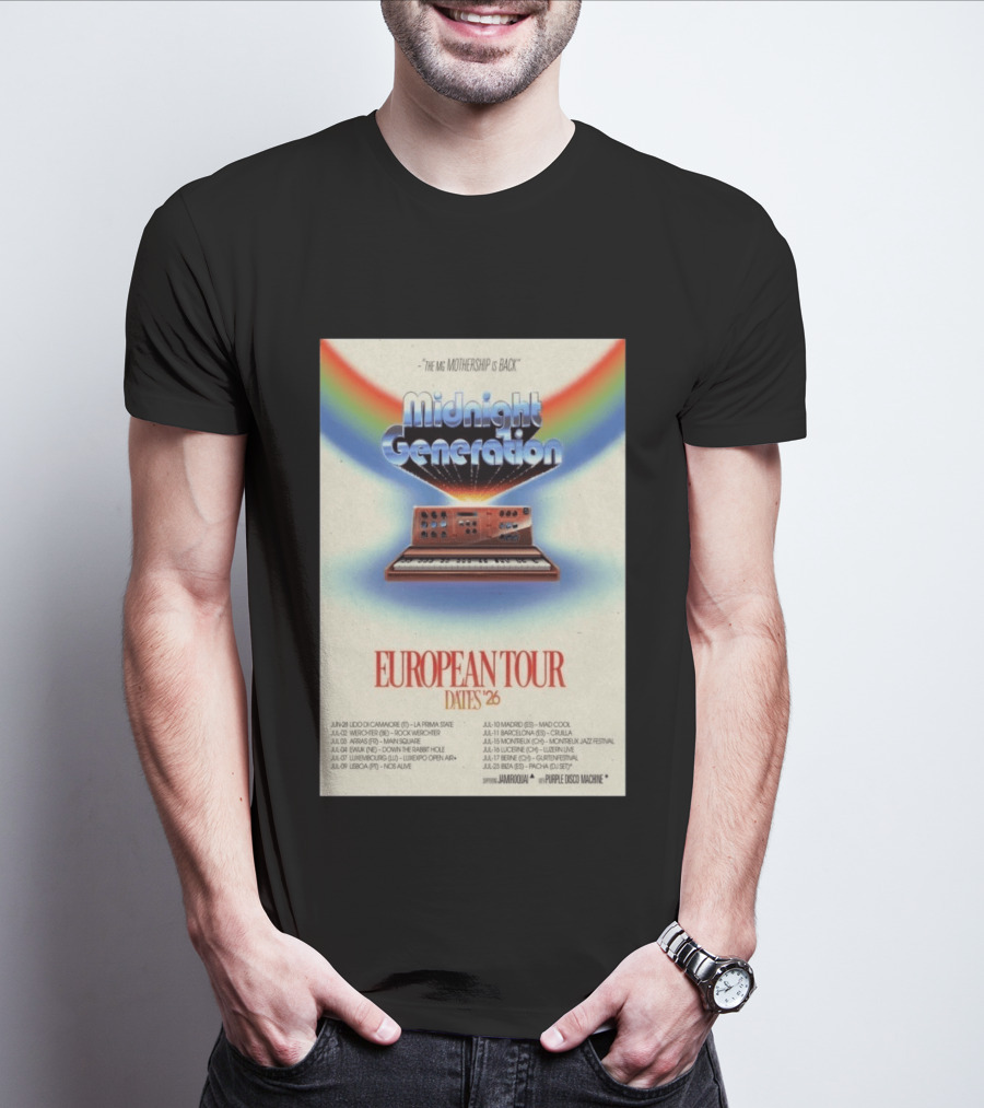 Midnight Generation European Tour Dates '26 Mothership Is Back Jamiroquai Purple Disco Machine T-Shirt