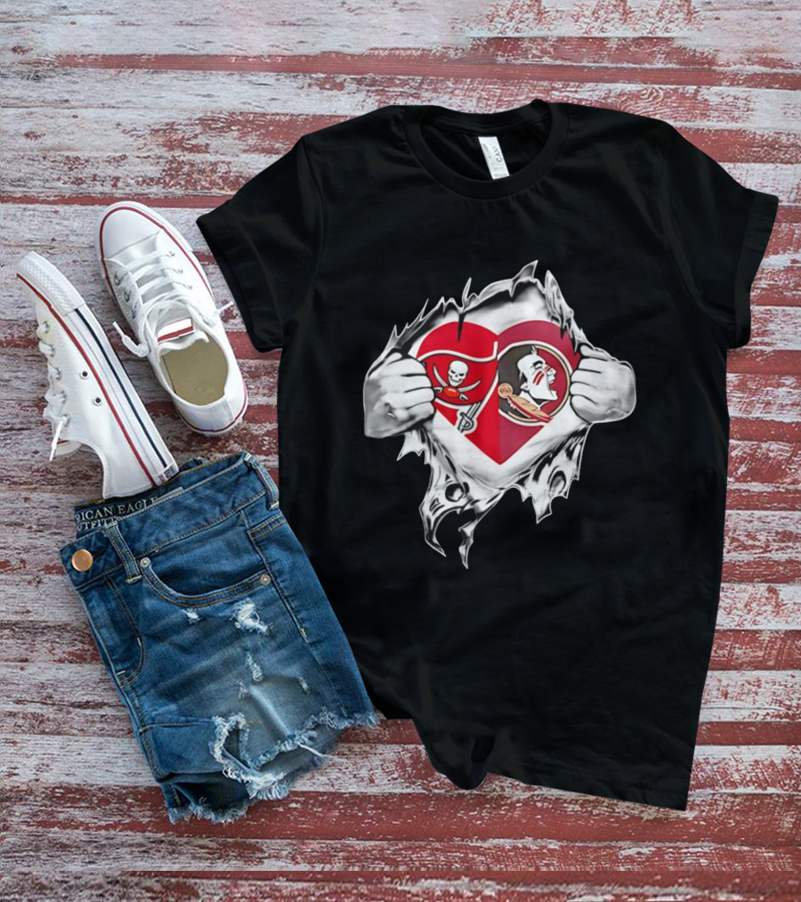 Tampa Bay Buccaneers Florida State Seminoles Heart Fans T-Shirt