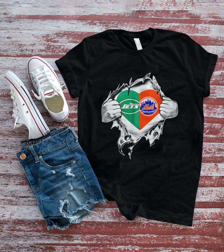 New York Jets Mets Heart Fan MLB Passion T-Shirt