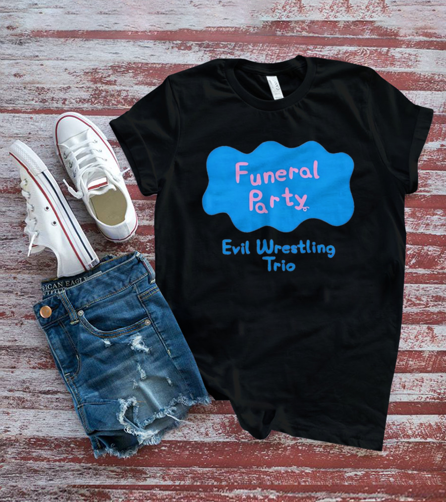 Funeral Party Evil Wrestling Trio Retro Blue Pink T-Shirt
