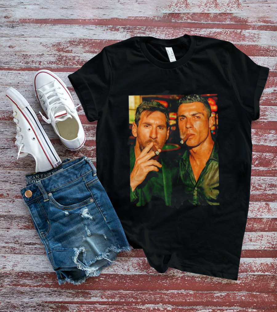 Lionel Messi Cristiano Ronaldo Cigar GOATs Smoking Iconic Duo T-Shirt