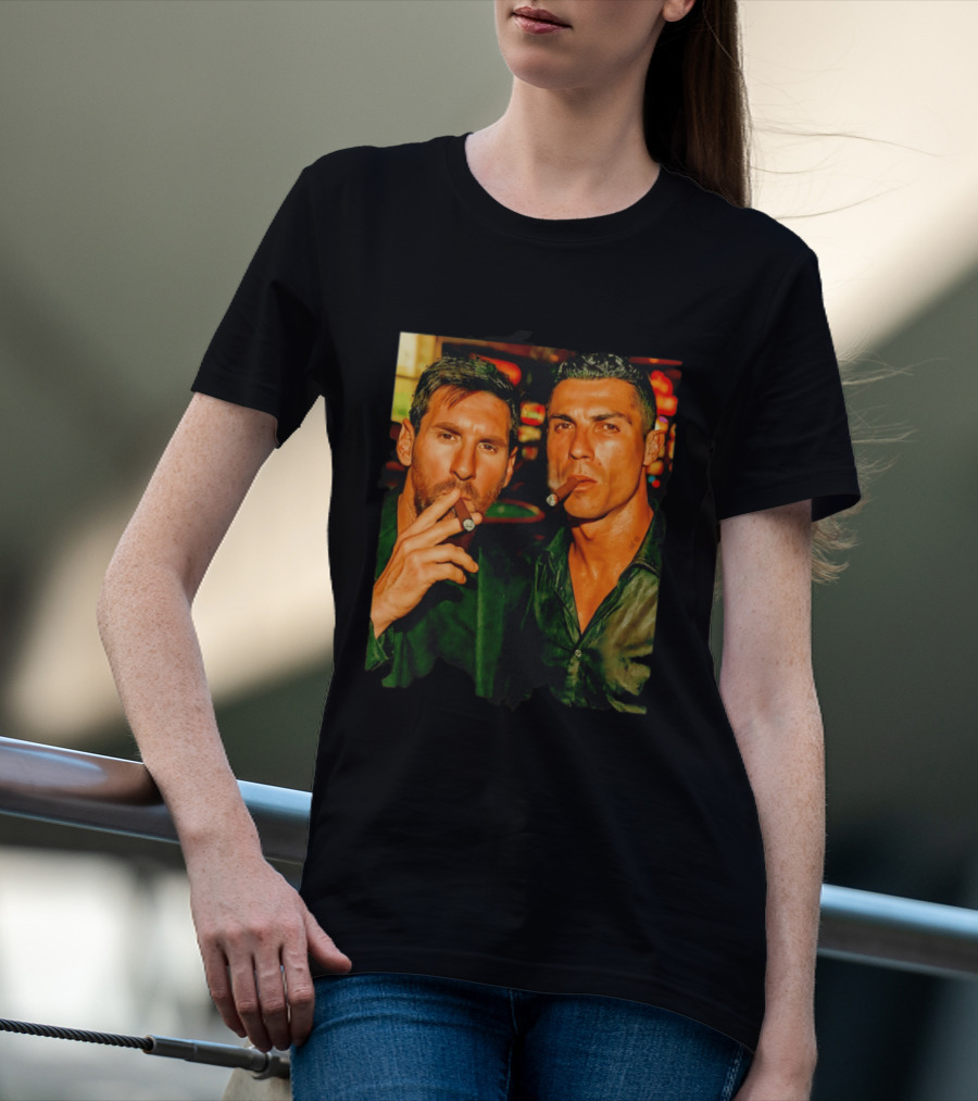 Lionel Messi Cristiano Ronaldo Cigar GOATs Smoking Iconic Duo T-Shirt