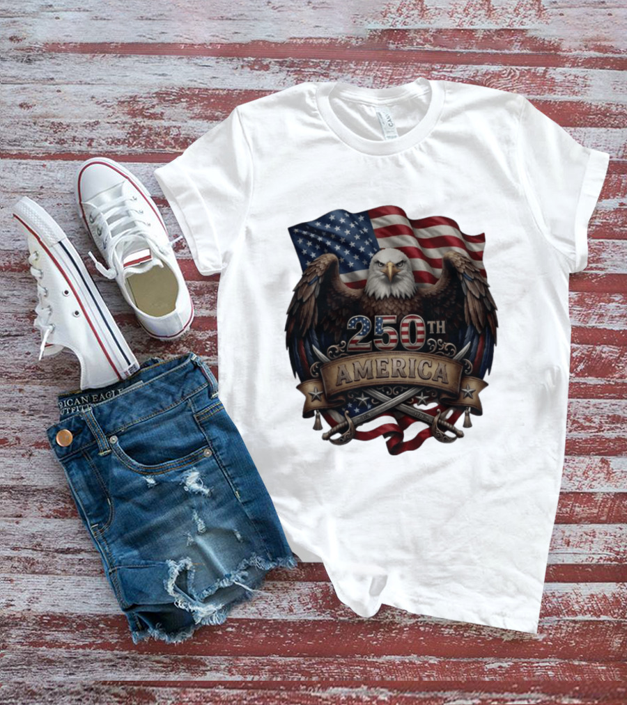 Patriotic Bald Eagle USA Flag America 250th Anniversary T-Shirt