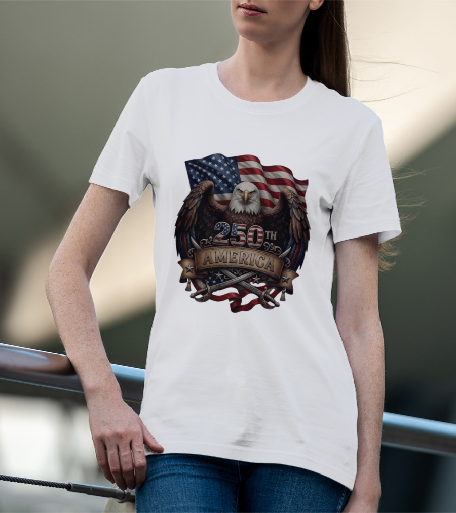Patriotic Bald Eagle USA Flag America 250th Anniversary T-Shirt