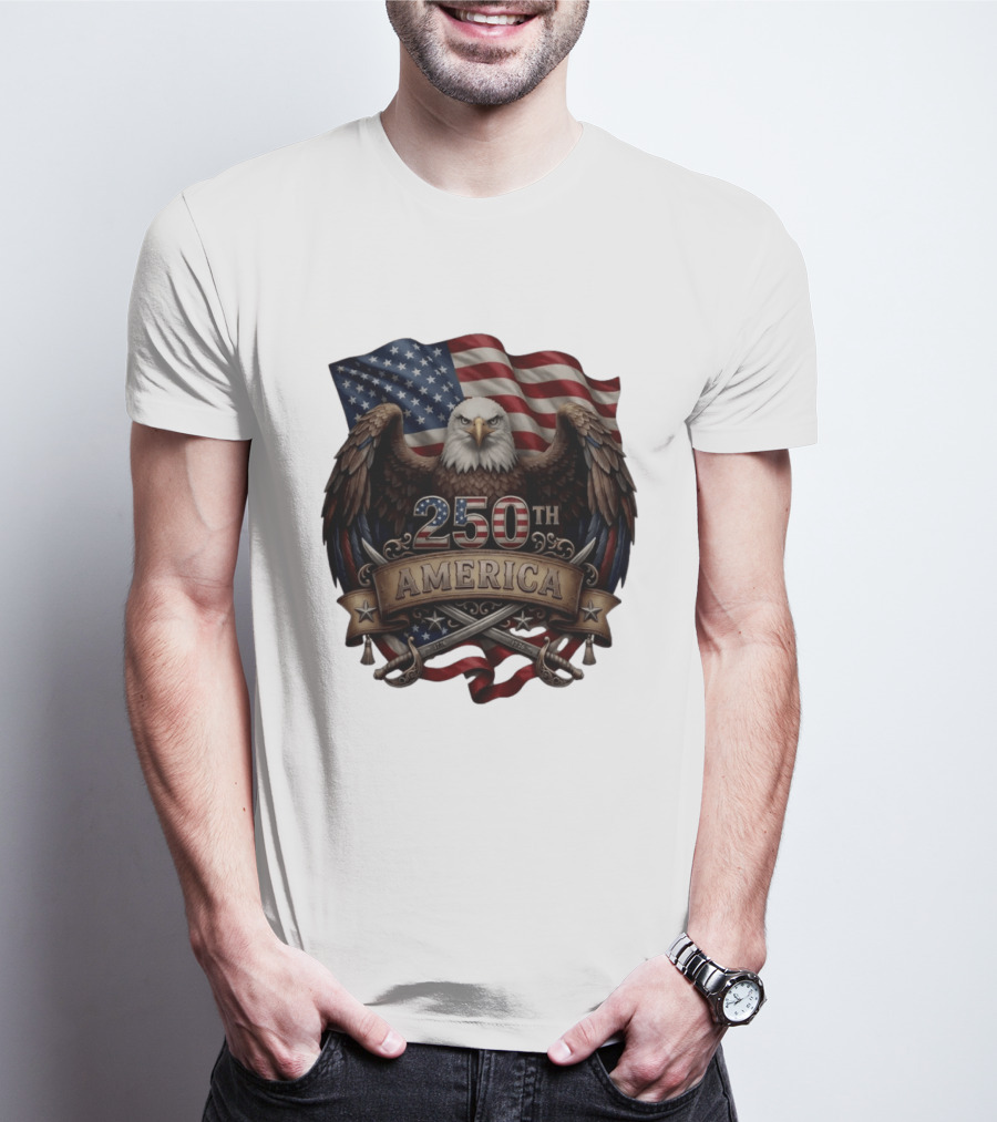 Patriotic Bald Eagle USA Flag America 250th Anniversary T-Shirt