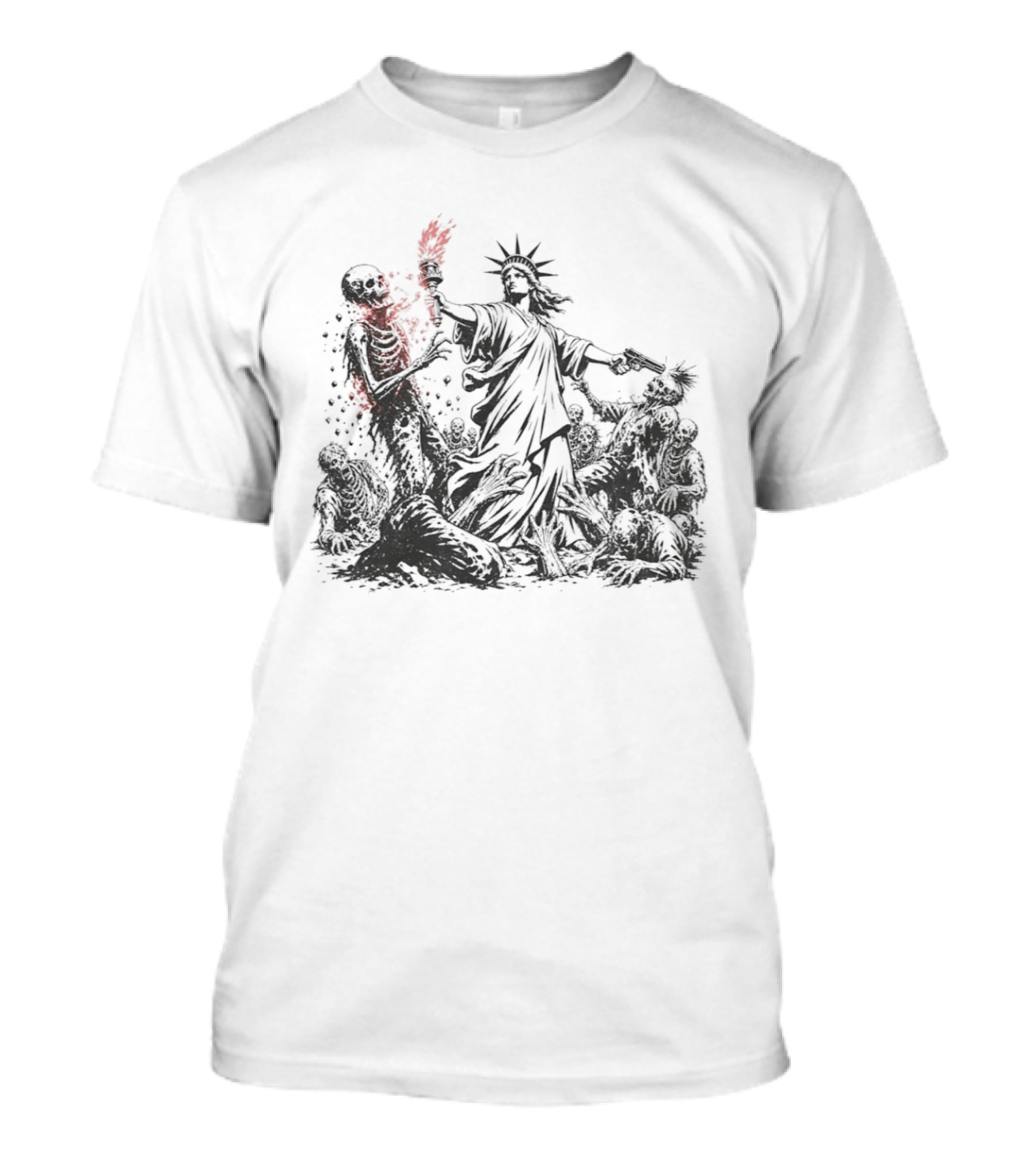 Statue Of Liberty Battling Zombies With Torch And Pistol T-Shirt