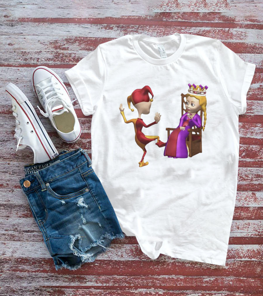 Jester Queen Medieval Royalty Scene With Court Entertainer And Regal Throne T-Shirt