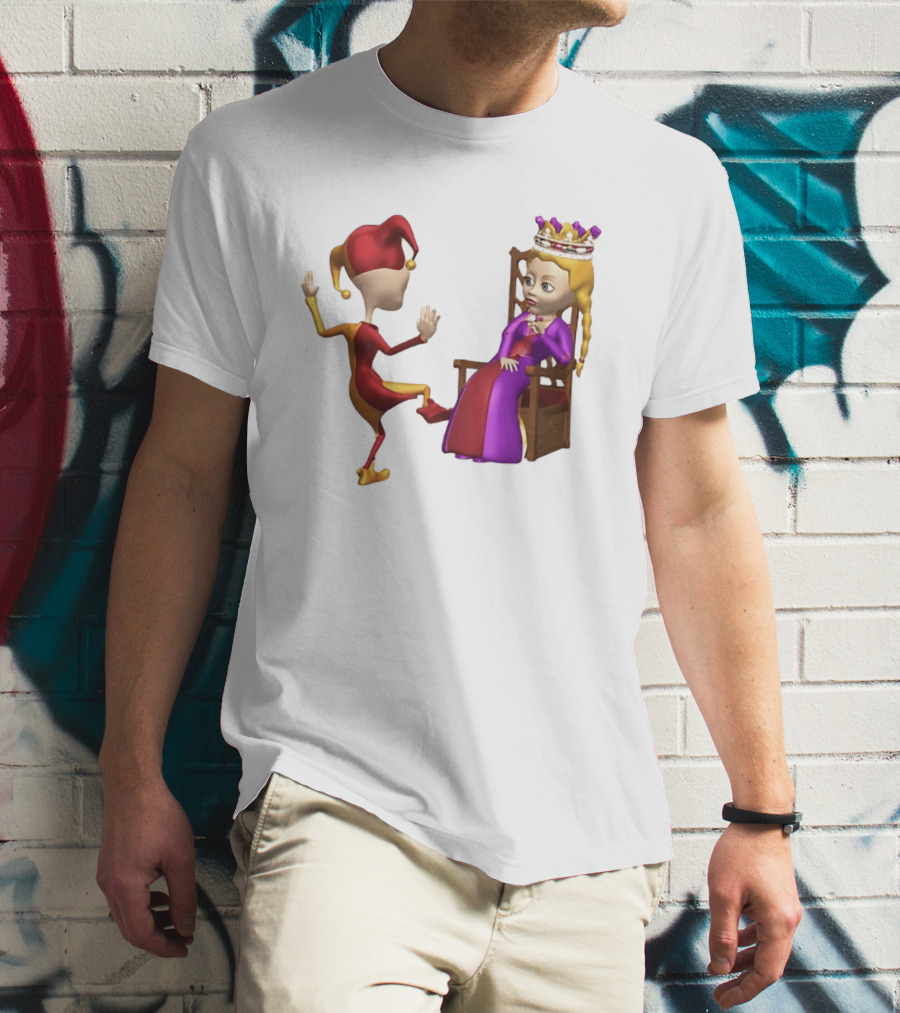 Jester Queen Medieval Royalty Scene With Court Entertainer And Regal Throne T-Shirt