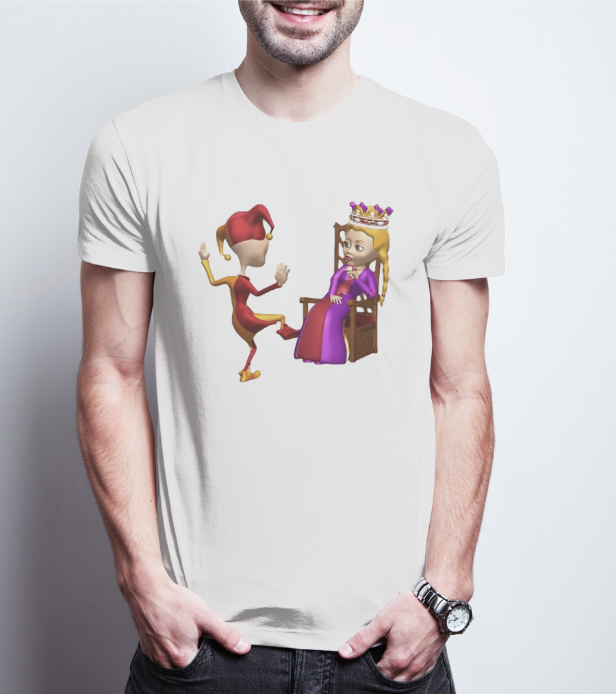 Jester Queen Medieval Royalty Scene With Court Entertainer And Regal Throne T-Shirt