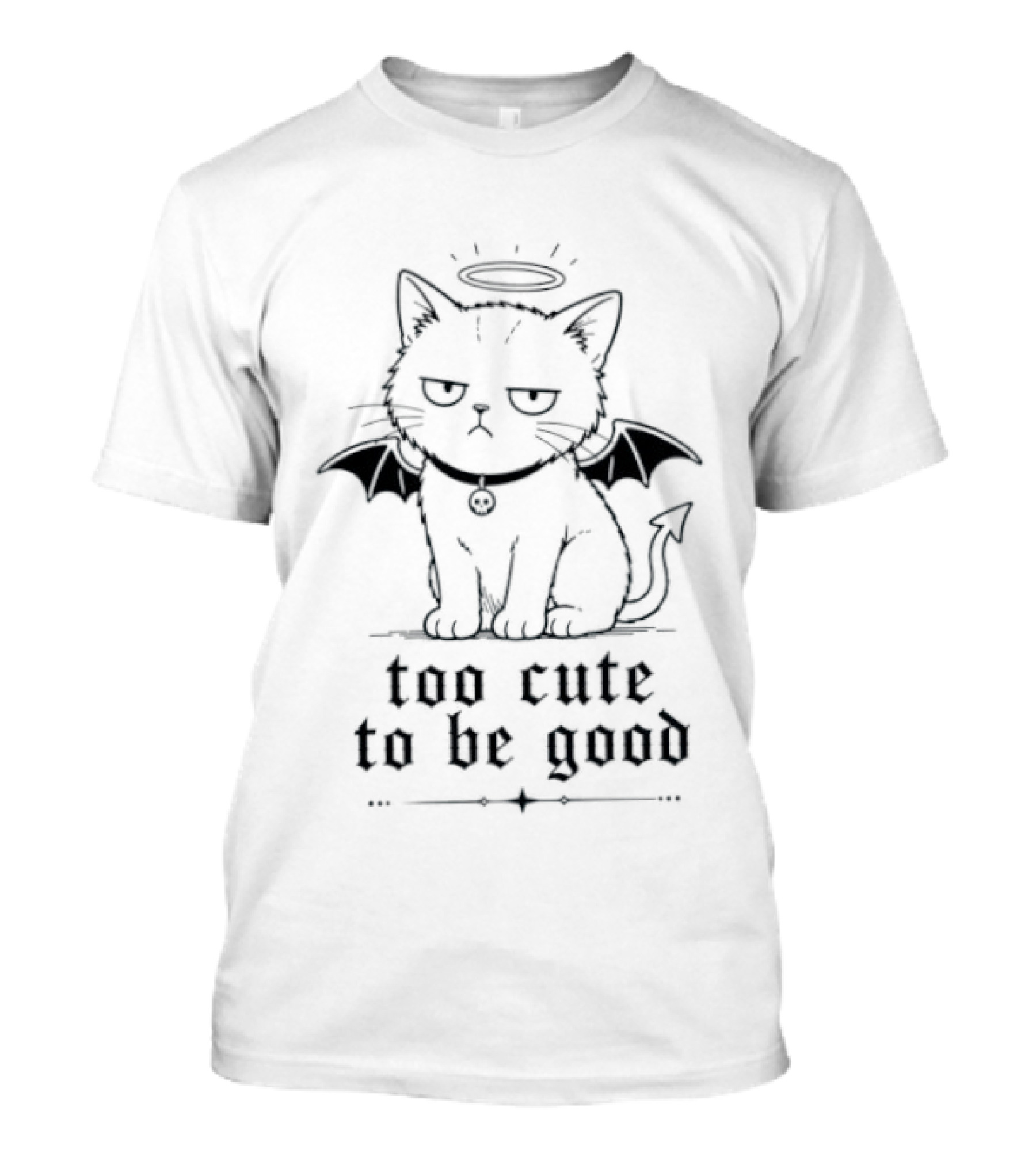 Too Cute To Be Good Devil Cat Kitten Halo Wings T-Shirt
