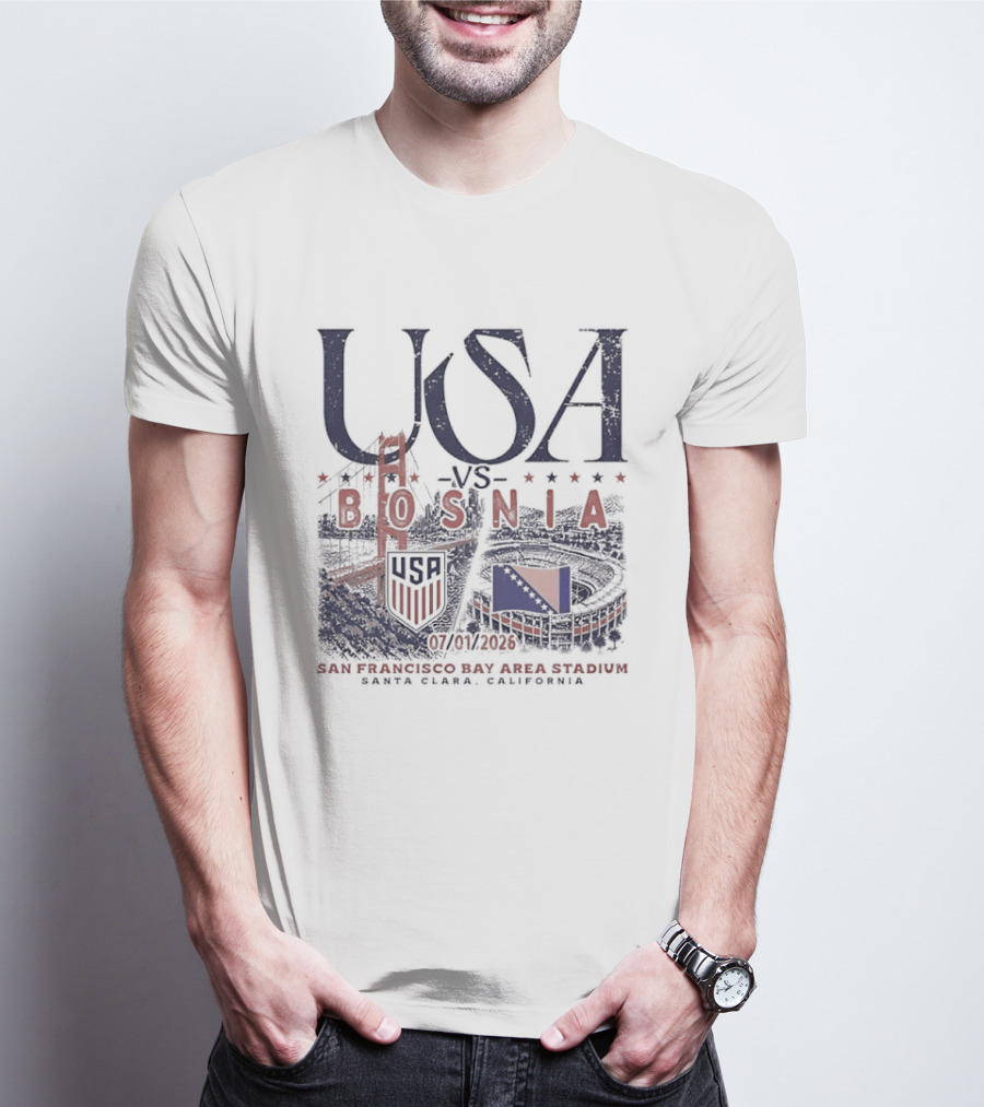 USA Vs Bosnia San Francisco Bay Area Stadium July 2026 Match Up T-Shirt
