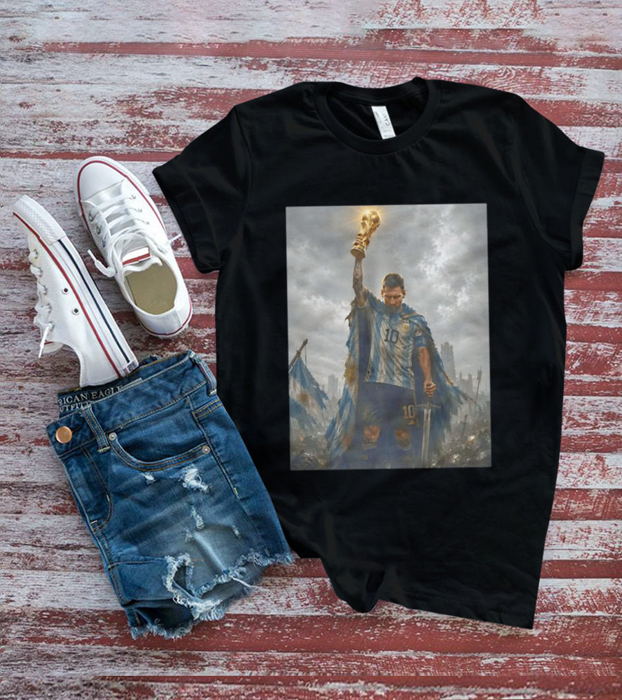 Lionel Messi Raising Trophy Argentina Number 10 Football Legend T-Shirt