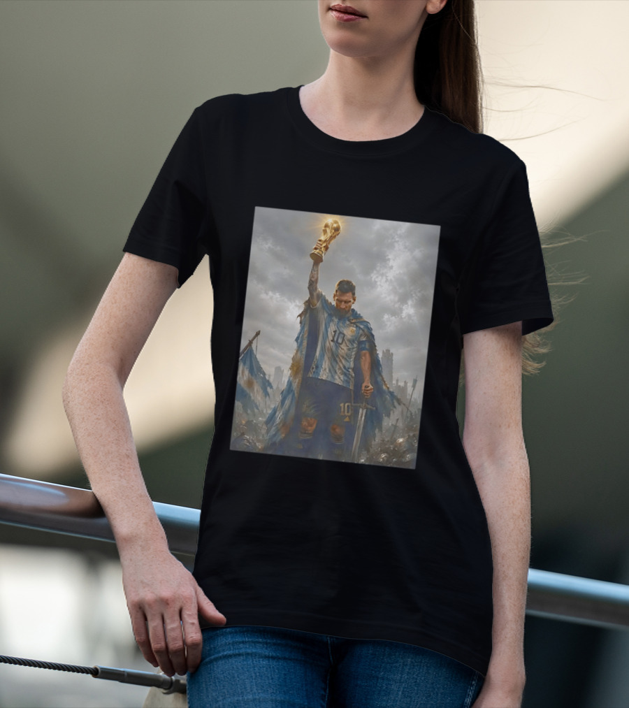 Lionel Messi Raising Trophy Argentina Number 10 Football Legend T-Shirt