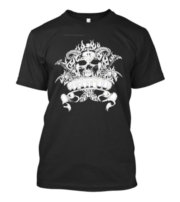 Skull With Horns And Flames Daggers Grim Reaper Tattoo T-Shirt
