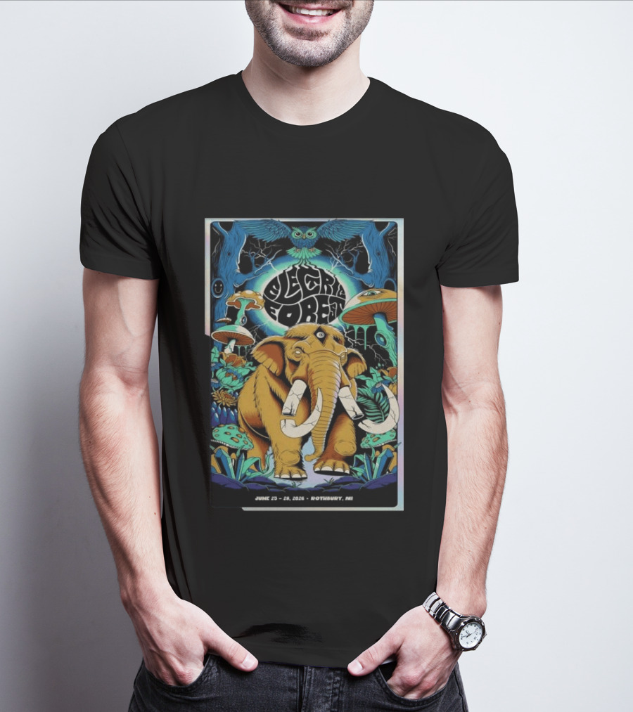 Electric Forest June 25 28 2026 Rothbury MI Elephant Blue Owl Psychedelic Mushrooms T-Shirt