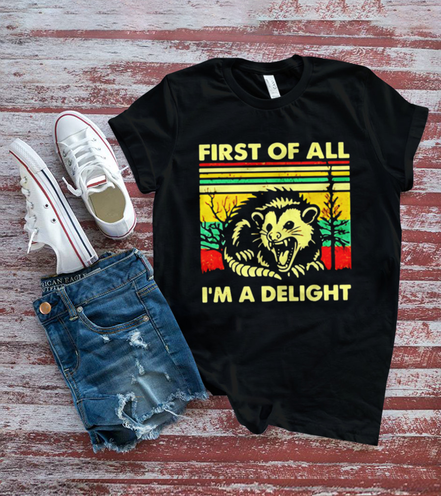 First Of All I'm A Delight Opossum Retro Stripes T-Shirt
