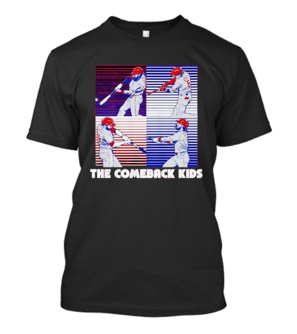 Philadelphia Phillies The Comeback Kids Striped Baseball Swinging Players T-Shirt