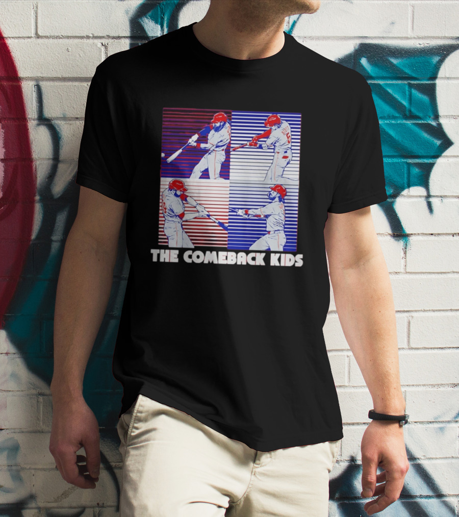 Philadelphia Phillies The Comeback Kids Striped Baseball Swinging Players T-Shirt