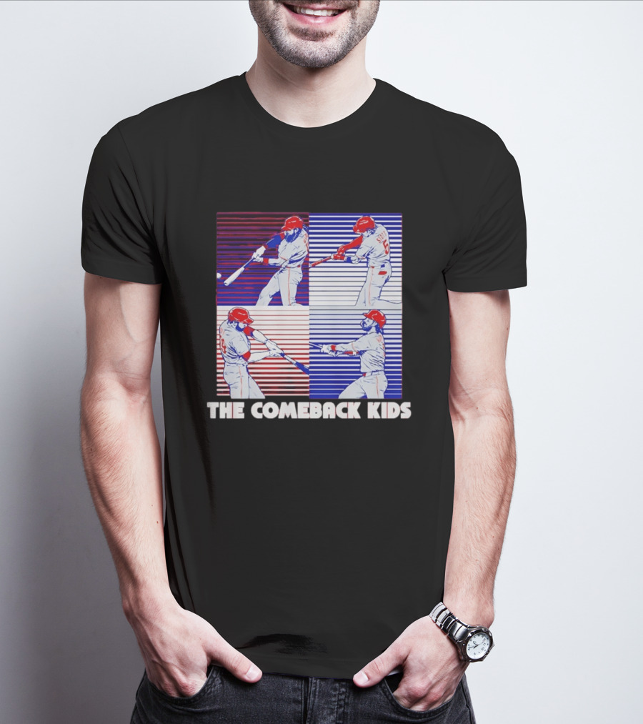 Philadelphia Phillies The Comeback Kids Striped Baseball Swinging Players T-Shirt