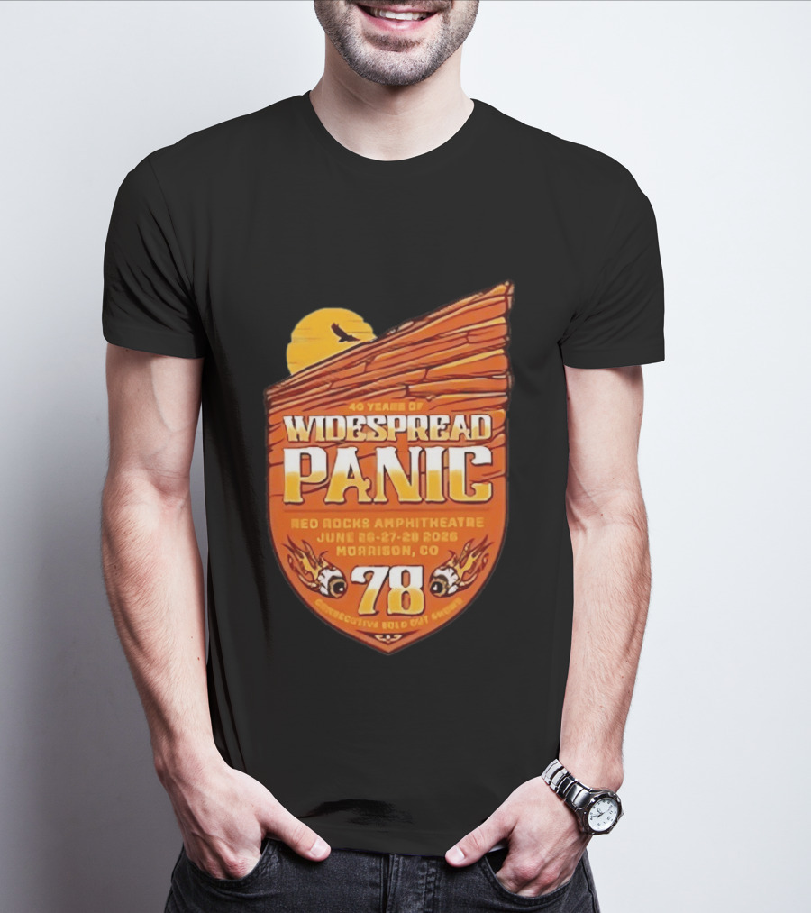 40 Years Of Widespread Panic Red Rocks Amphitheatre June 26 28 2026 Morrison Colorado 78 Consecutive Sold Out Shows T-Shirt