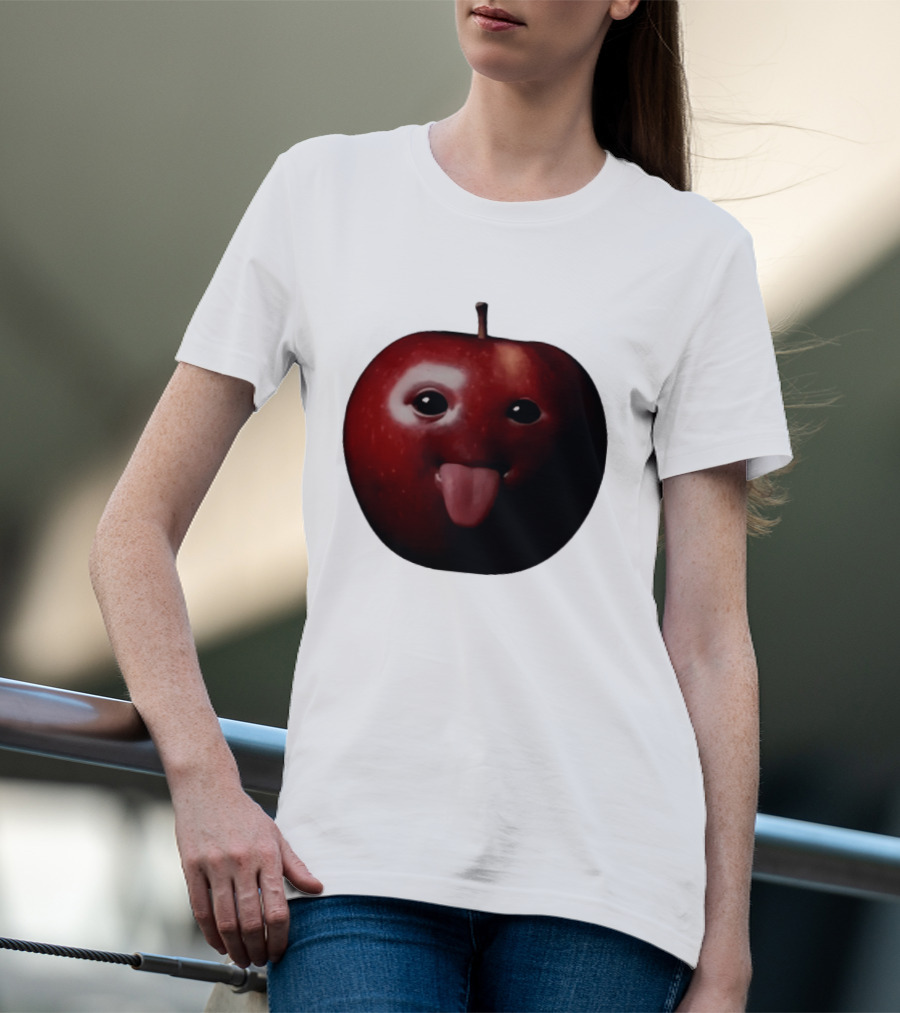 Apple Sticking Out Tongue Funny Fruit Face T-Shirt