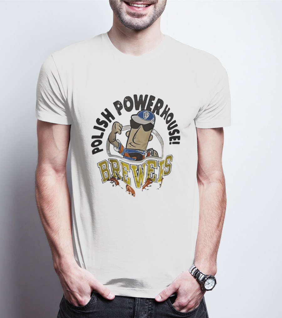 Milwaukee Brewers Polish Powerhouse Sausage Flexing T-Shirt