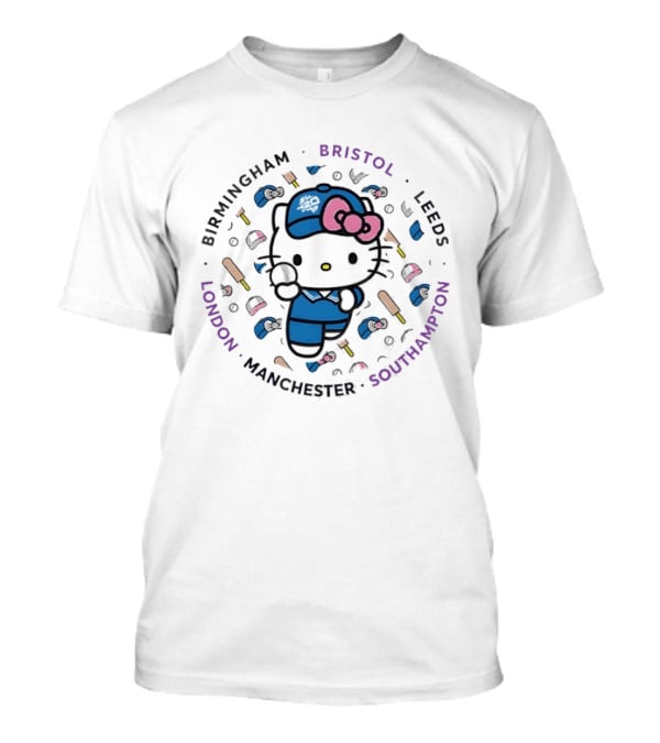 Hello Kitty Cricket Birmingham Bristol Leeds Southampton Manchester London T-Shirt