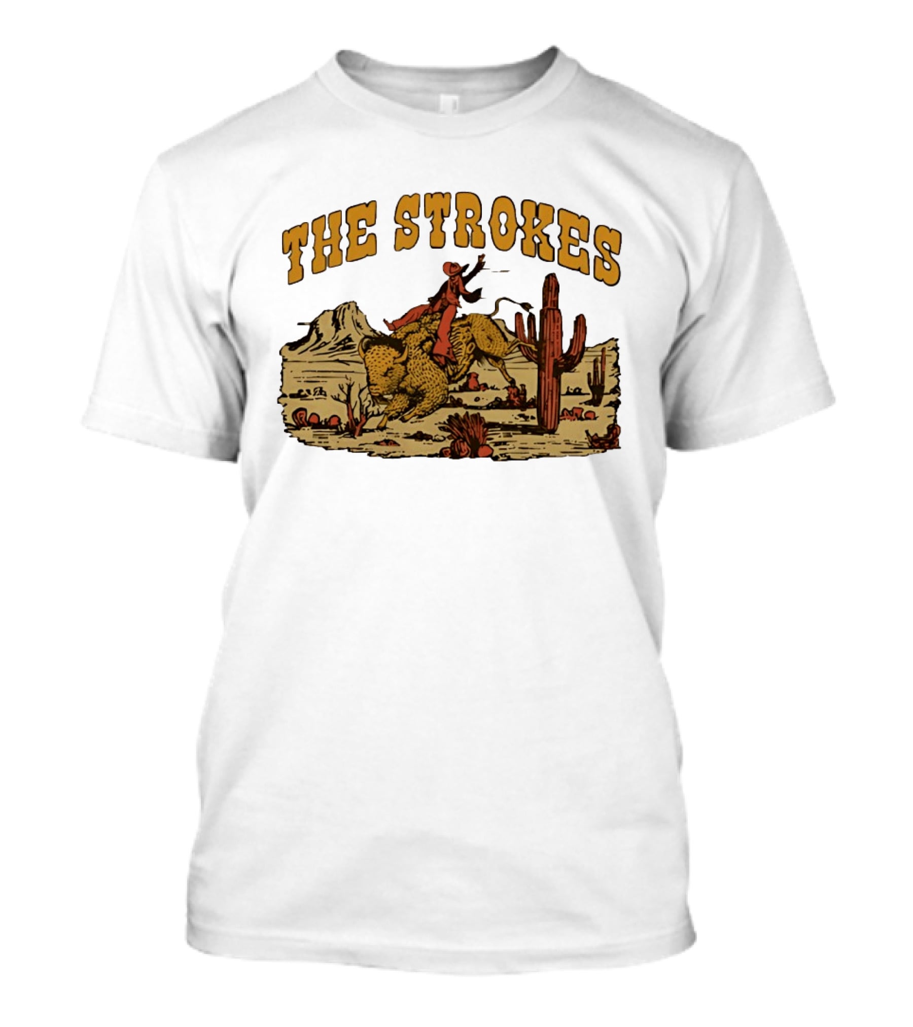 The Strokes Cowboy Riding Cheetah Desert Scene Classic Western T-Shirt