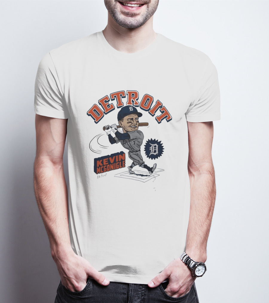 Detroit Kevin McGonigle Tigers Baseball Player Caricature T-Shirt