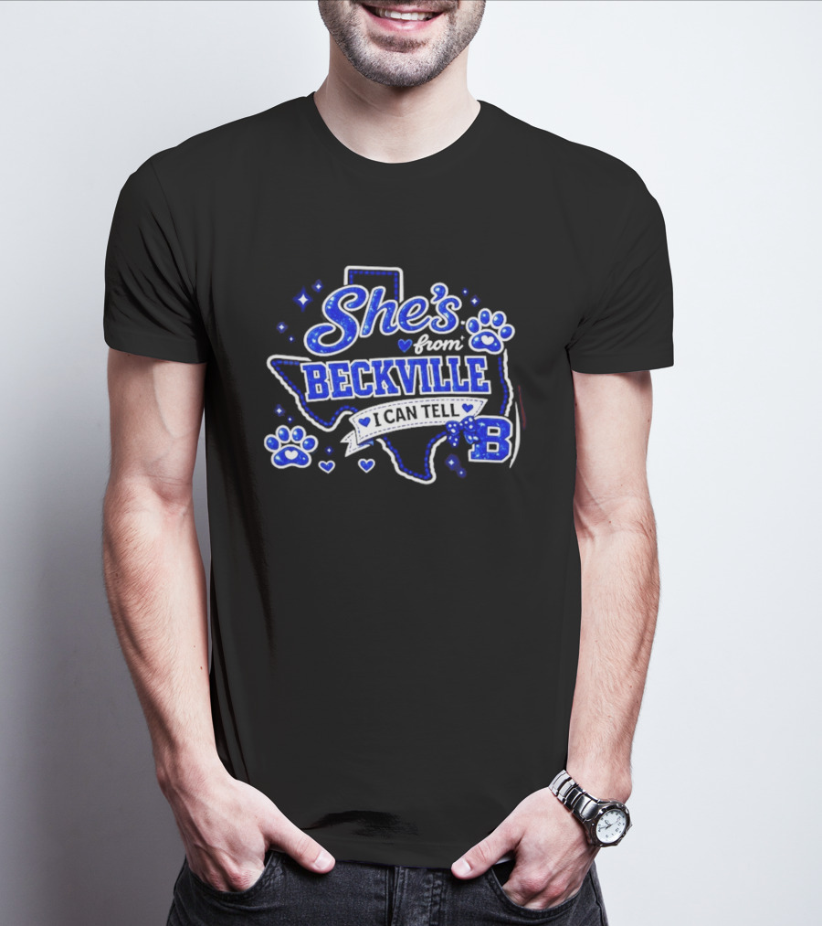 She's From Beckville I Can Tell Texas Pride Paw Prints Hearts T-Shirt