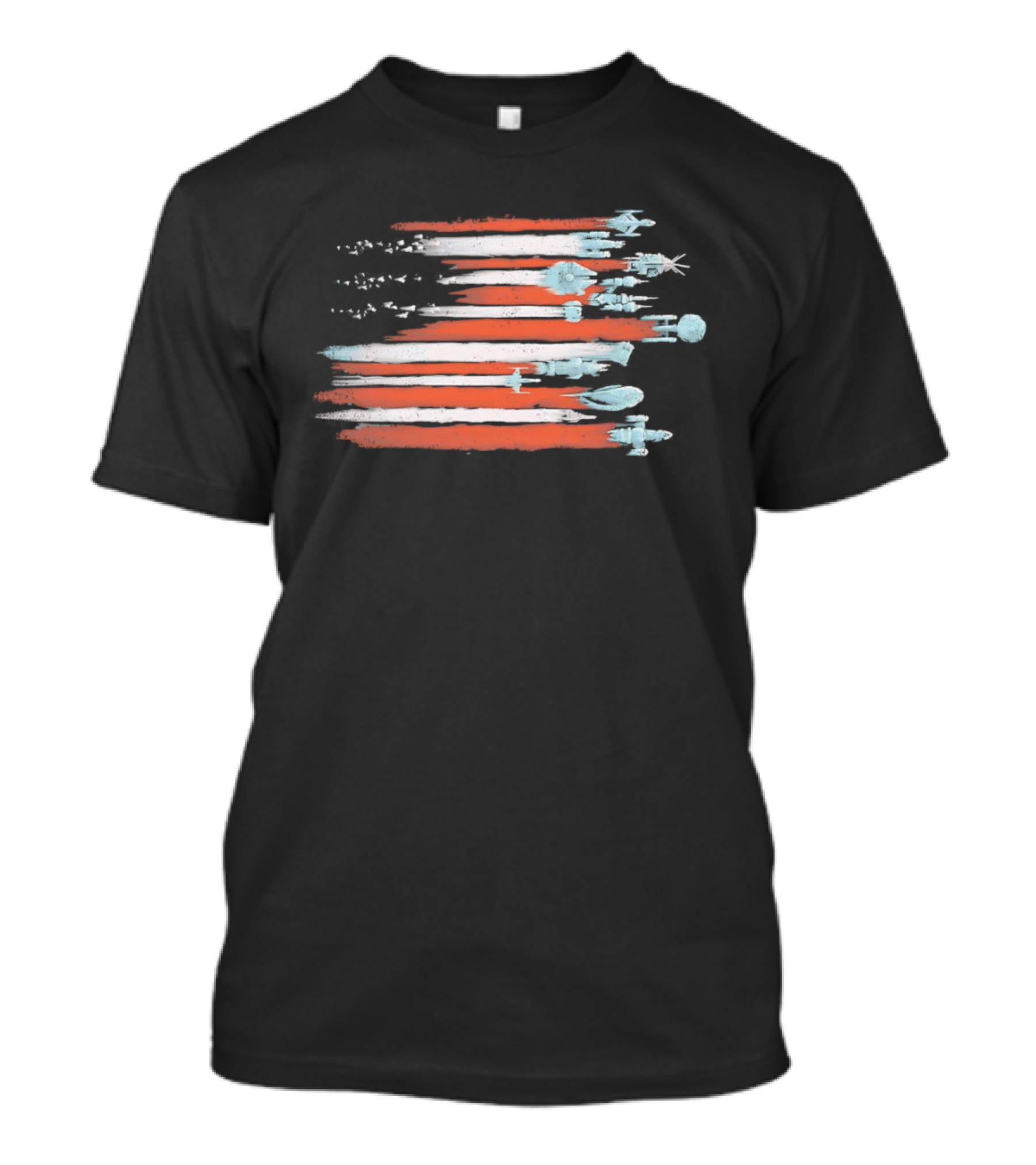 American Flag With Spacecraft Sci Fi T-Shirt